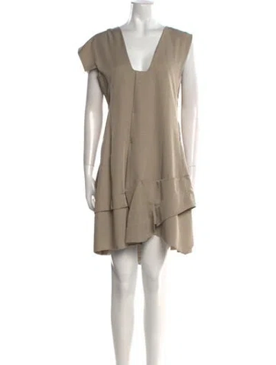 Pre-owned Max & Co Plunge Neckline Mini Dress In Neutral