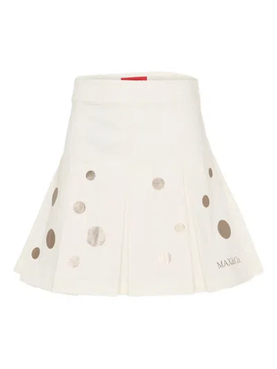 Max & Co Kids' Polka-dot Pleated Skirt In White