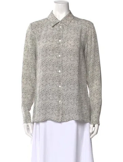 Pre-owned Max & Co Printed Long Sleeve Blouse In White