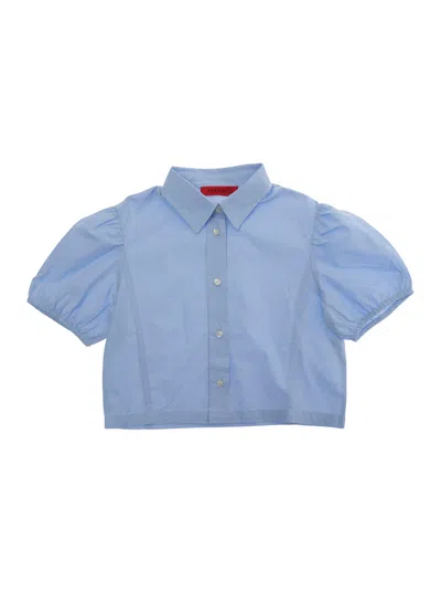Max & Co Max&co. Puff-sleeve Cotton Shirt In Blue
