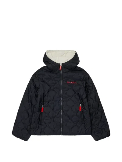Max & Co Kids' Quilted Hooded Bomber Jacket In Black