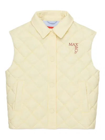 Max & Co Kids' Quilted-logo Padded Gilet In Neutral