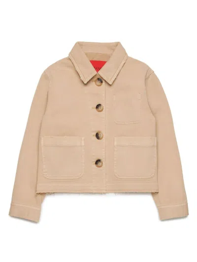 Max & Co Kids' Raw-cut Twill Shirt Jacket In Beige