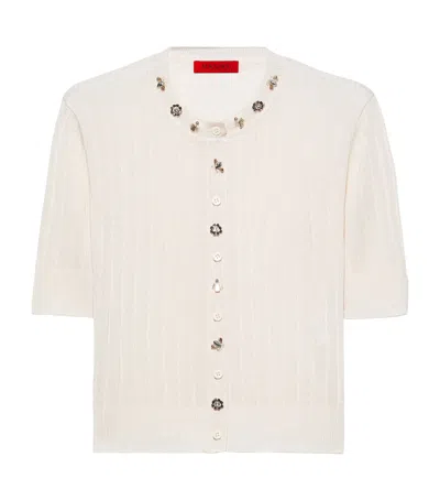Max & Co . Ribbed Short-sleeve Cardigan In White