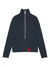 Max & Co Ribbed Zip-front Cardigan In Blue