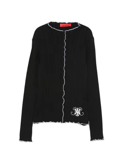 Max & Co Kids' Ribbed-knit Ruffled Sweater In Black