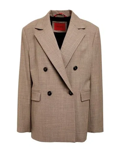 Max & Co . Samara Woman Blazer Taupe Size 12 Polyester, Virgin Wool, Elastane In Grey