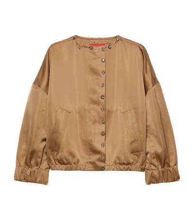 Max & Co . Satin Bomber Jacket In Beige