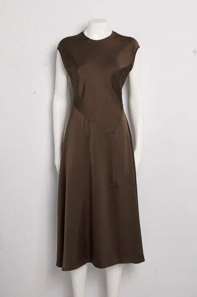 Max & Co Satin Flared Midi Dress In Brown