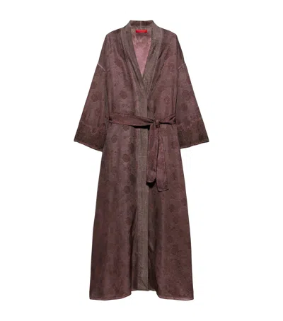 Max & Co . Satin Floral Belted Coat In Brown
