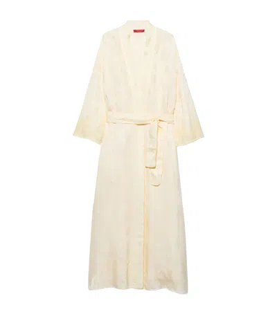 Max & Co . Satin Floral Belted Coat In Yellow