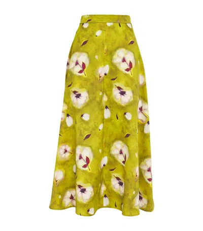 Max & Co Satin Midi Skirt In Green