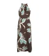 Max & Co Satin Print Midi Dress In Brown