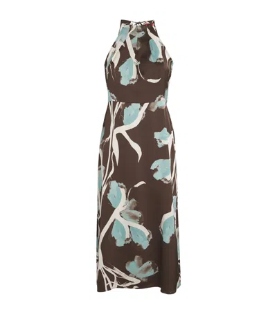 Max & Co Satin Print Midi Dress In Brown