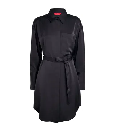 Max & Co Satin Shirt Mini Dress In Black