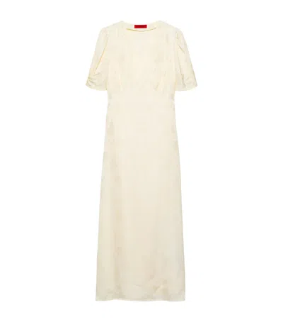 Max & Co . Satin V-neck Midi Dress In Yellow
