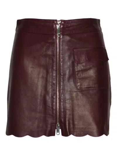 Pre-owned Max & Co Scalloped-hem Leather Skirt In Red