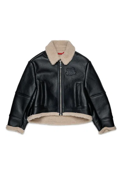 Max & Co Kids' Shearling Jacket With Logo In Black