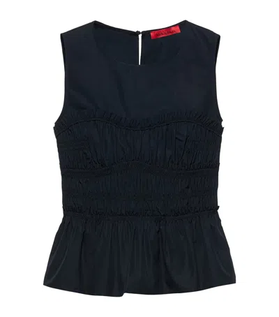 Max & Co . Shirred Sleeveless Top In Blue