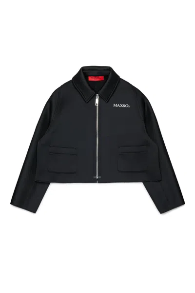 Max & Co Kids' Short Jacket With Printed Logo In Black