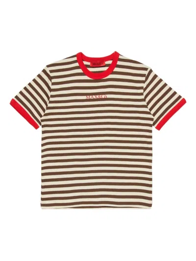 Max & Co Kids' Striped Logo T-shirt In Neutral