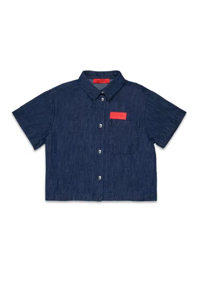 Max & Co Kids' Logo-detail Short-sleeve Denim Shirt In Blue