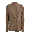 Max & Co Silk Button-detail Shirt In Brown