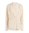 Max & Co Silk Collarless Pintuck Shirt In Neutral