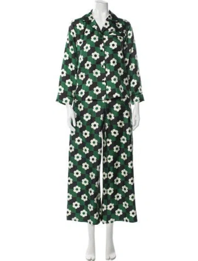 Pre-owned Max & Co Silk Floral Print Pajamas In Green