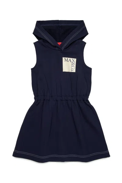 Max & Co Kids' Hooded Logo Dress In Blue