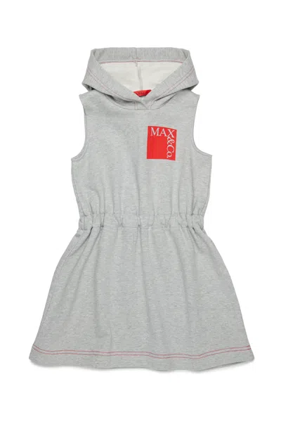 Max & Co Kids' Hooded Logo-printed Dress In White
