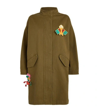 Max & Co Souvenirs Of Life Embroidered Parka In Green