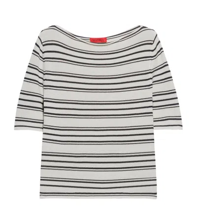Max & Co . Stripe Boat-neck Crop Top In White