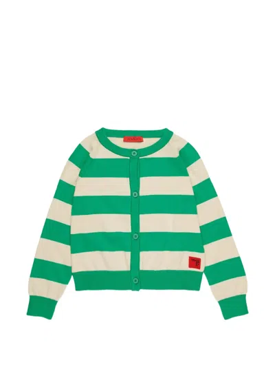 Max & Co Kids' Striped Buttoned Cardigan In Green