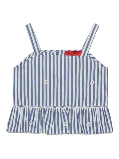 Max & Co Kids' Striped Crop Top In Blue