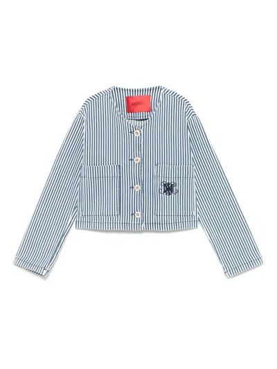 Max & Co Kids' Striped Denim Jacket In Blue