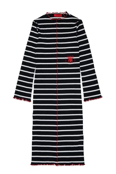 Max & Co Kids' Striped Dress With Logo In Black
