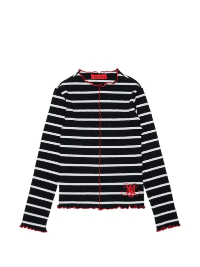 Max & Co Kids' Striped Lettuce-trim T-shirt In Black