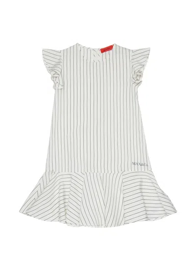 Max & Co Kids' Striped Logo Dress In White