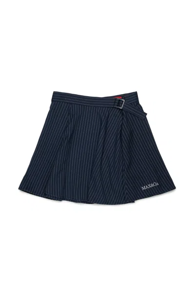 Max & Co Kids' Striped Skirt With Logo In Blue