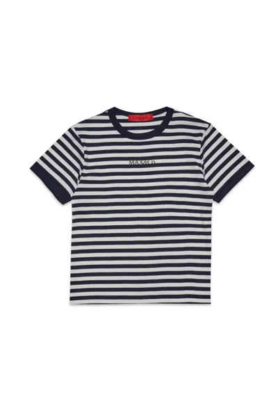 Max & Co Kids' Logo-embroidered Cotton T-shirt In Blue