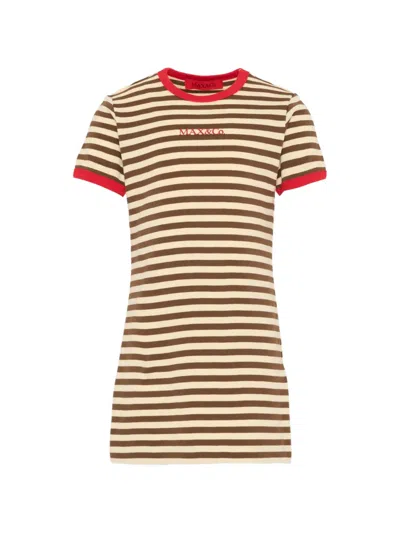 Max & Co Kids' Striped Trim Dress In Nude