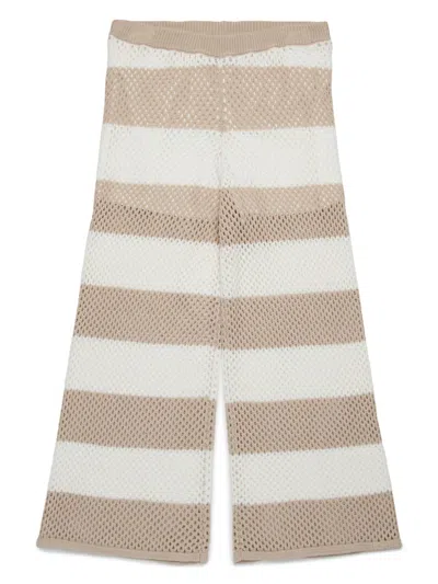 Max & Co Kids' Striped Cotton Crochet Pants In Beige