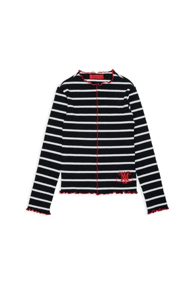 Max & Co Kids' Striped Lettuce-trim T-shirt In Black