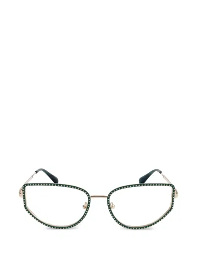 Max & Co Stud-embellished Geometric-frame Glasses In Green