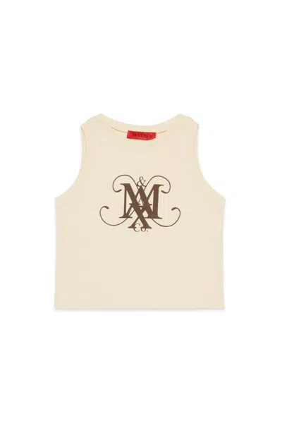 Max & Co Kids' Sleeveless T-shirt With Logo In Brown