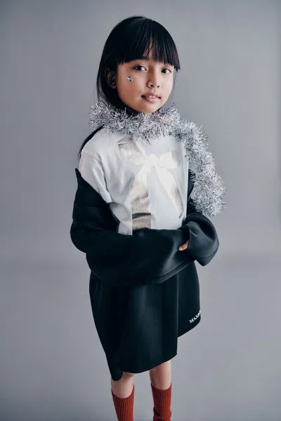 Max & Co Kids' T-shirt With Metallic Bow Print In Black