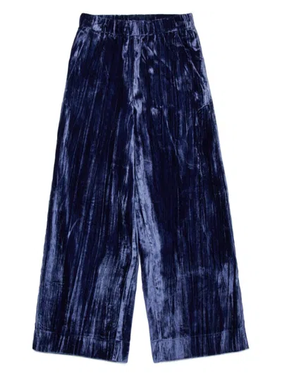 Max & Co Kids' Velvet Wide-leg Trousers In Blue