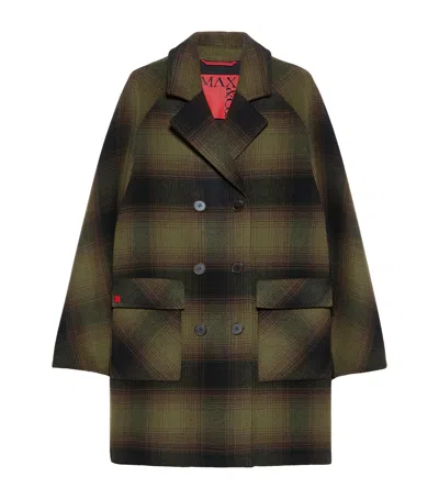 Max & Co . Virgin Wool Blurred Check Coat In Green