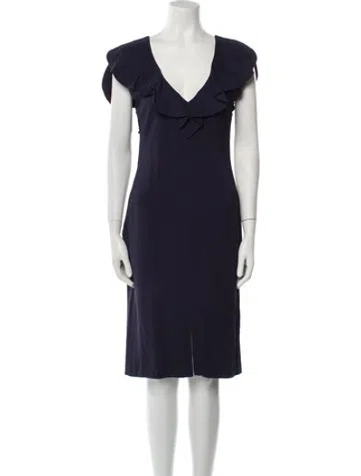Pre-owned Max & Co V-neck Midi Length Dress In Blue